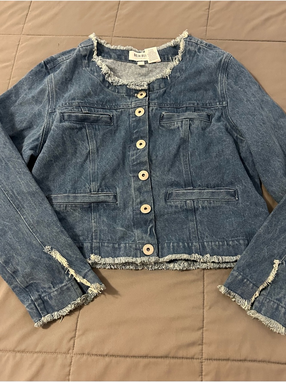Deja Bleu Women’s Frayed Edge Denim Jacket - Medium Blue